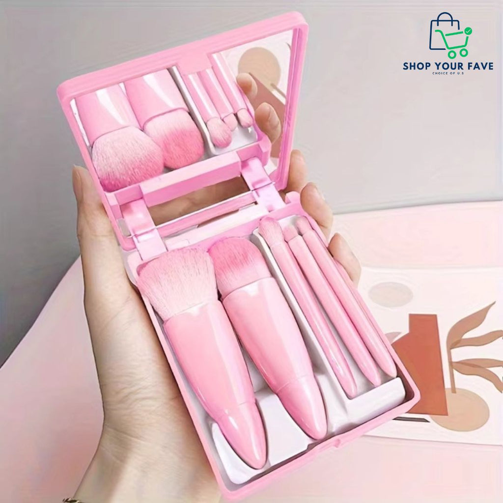 5 Piece Portable Makeup Brush Set with Mirror