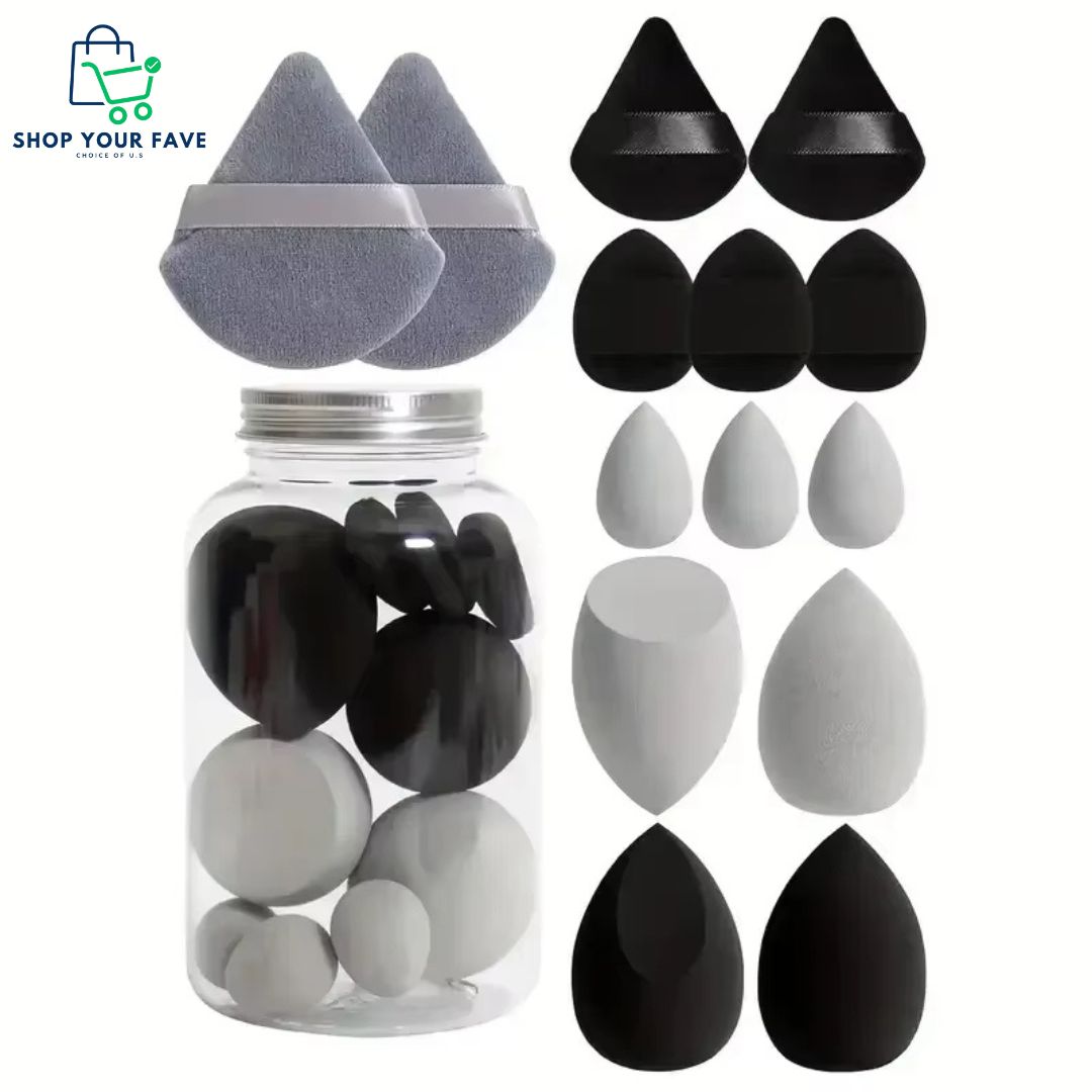 12 Pcs Pink Makeup Sponge Set with Storage Jar