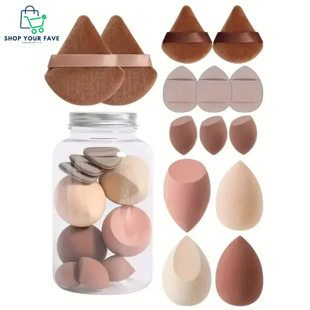 12 Pcs Pink Makeup Sponge Set with Storage Jar