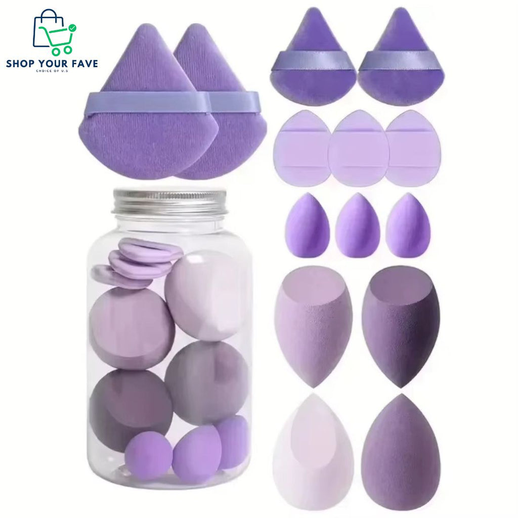 12 Pcs Pink Makeup Sponge Set with Storage Jar