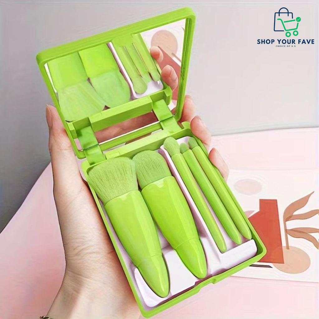5 Piece Portable Makeup Brush Set with Mirror