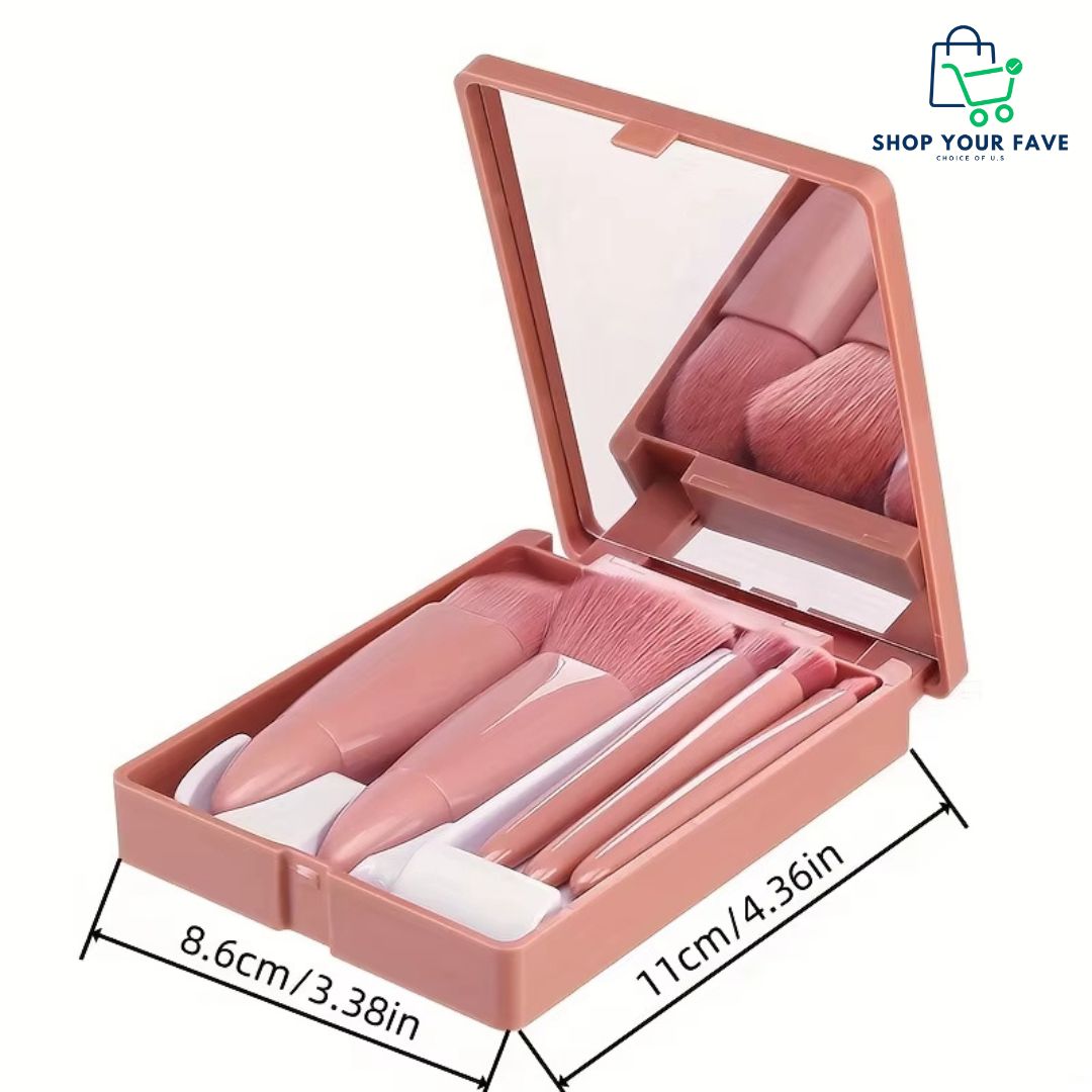 5 Piece Portable Makeup Brush Set with Mirror