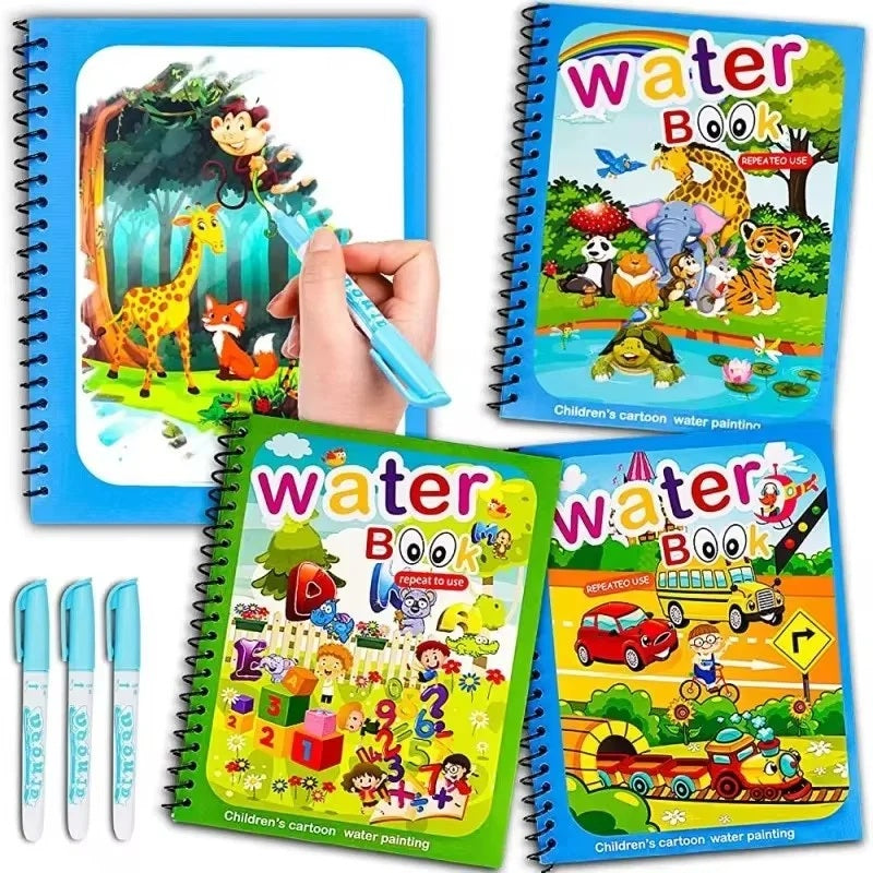 Magic Water Coloring Book for Kids | Reusable No-Mess Drawing Pad