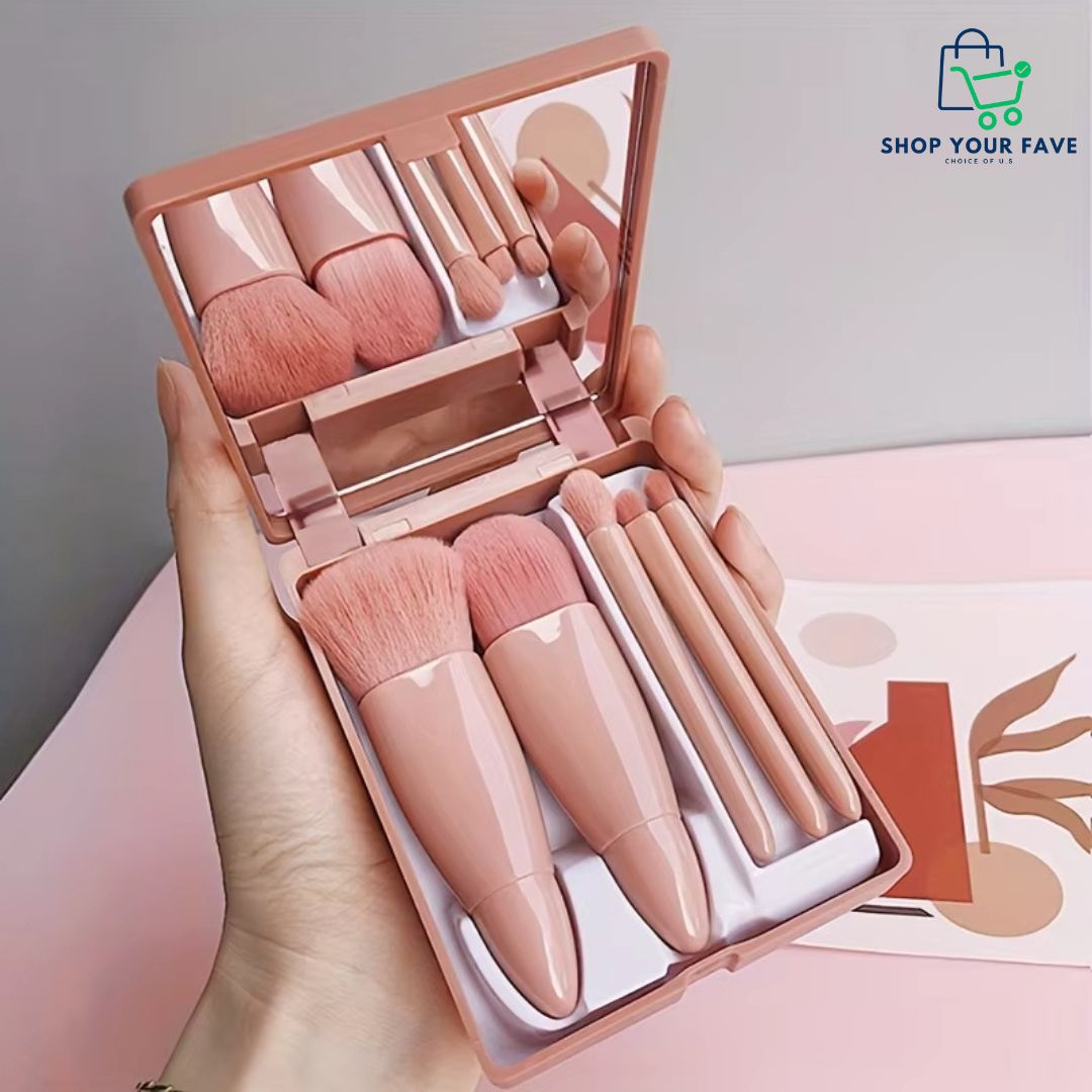 5 Piece Portable Makeup Brush Set with Mirror