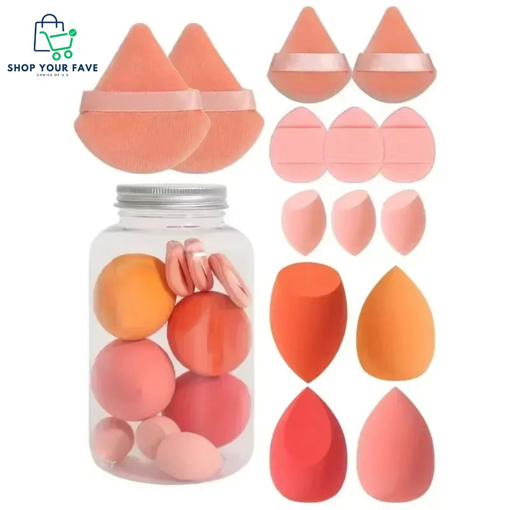 12 Pcs Pink Makeup Sponge Set with Storage Jar
