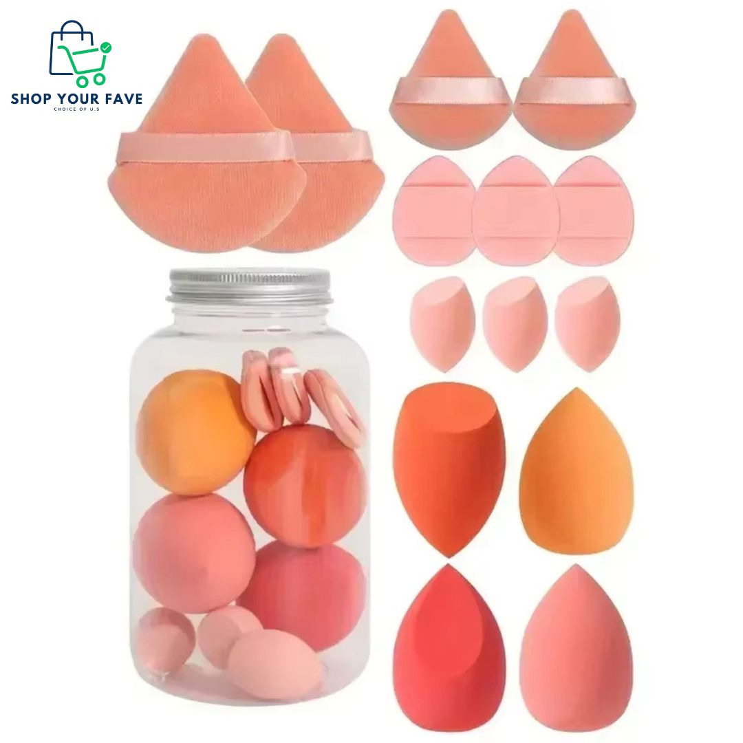 12 Pcs Pink Makeup Sponge Set with Storage Jar